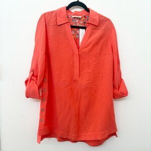 NWT Soft Surroundings Coral Popover Tunic Top featuring roll-tab sleeve Small